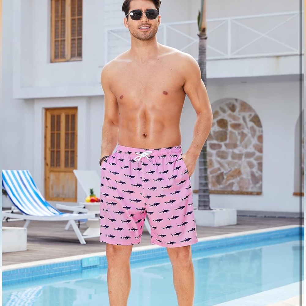Men's Shark Swim Trunks with Mesh Lining